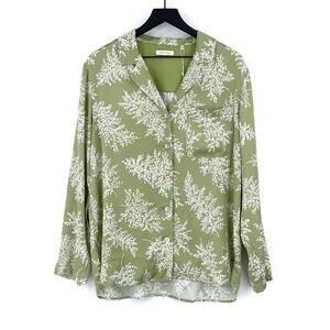 NWT REBECCA TAYLOR Arden Fern Button Down Pajama Shirt Green White L